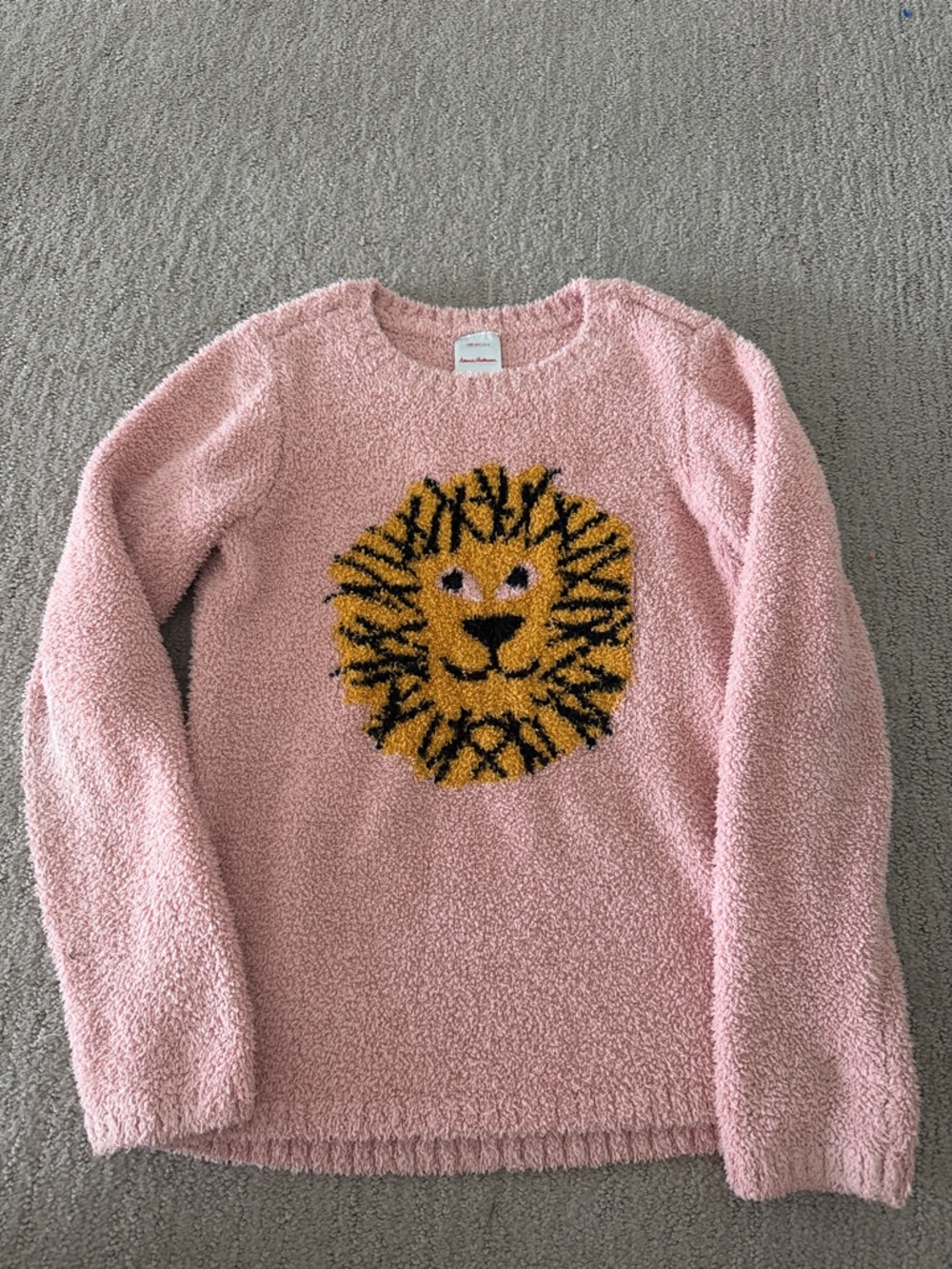 Hanna Andersson Pink Fuzzy Sweater with Yellow Lion